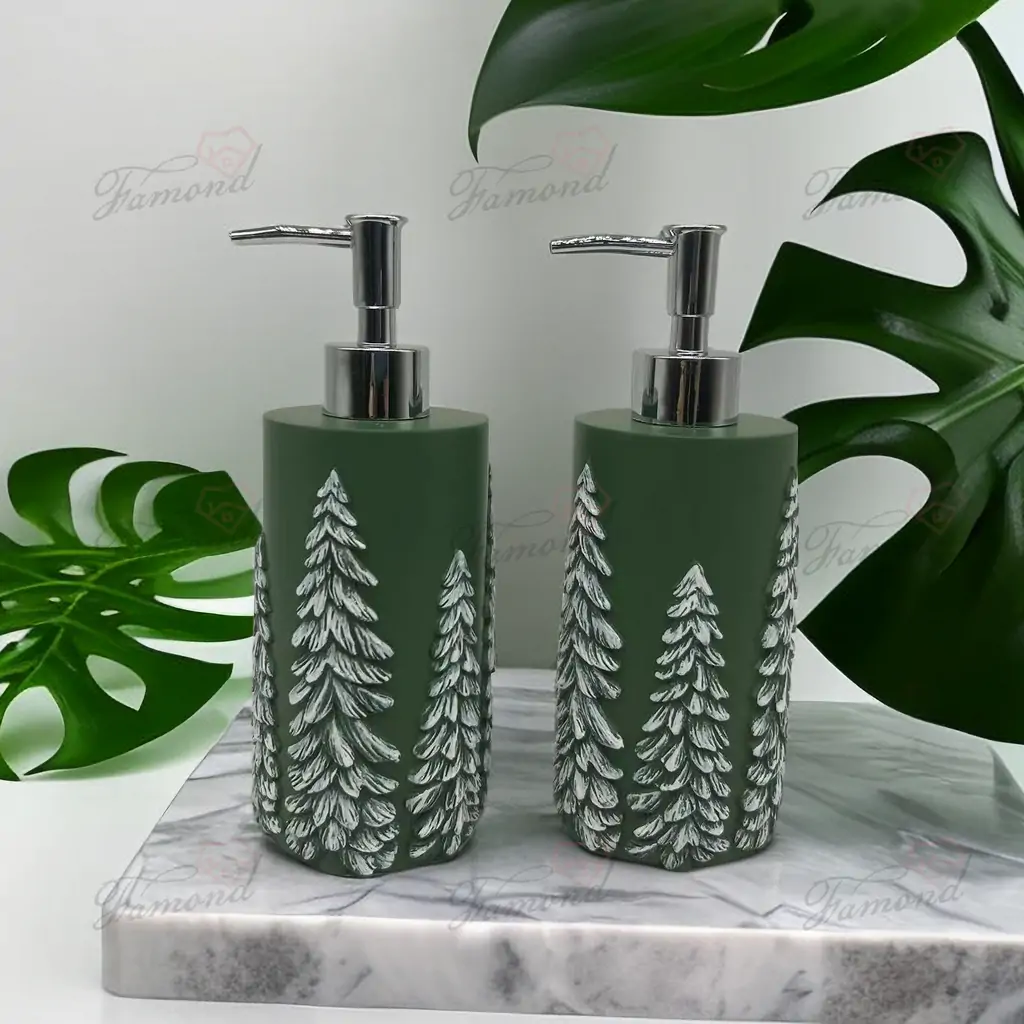 FM8700.5014 Polyresin Craft Green Embossed Christmas Tree Bathroom Supplies Lotion