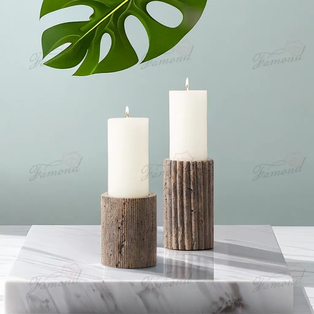 FM8700.1076 Simple Natural Style Vertical stripes Hole Stone Cylindrical Candlestick